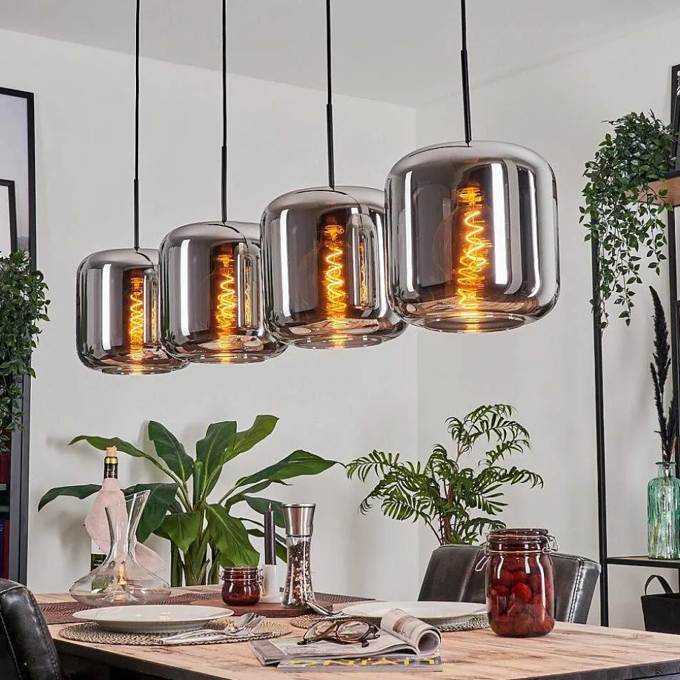 Suspension - Verre Lauden Chrome, Fume, 4 Lumieres