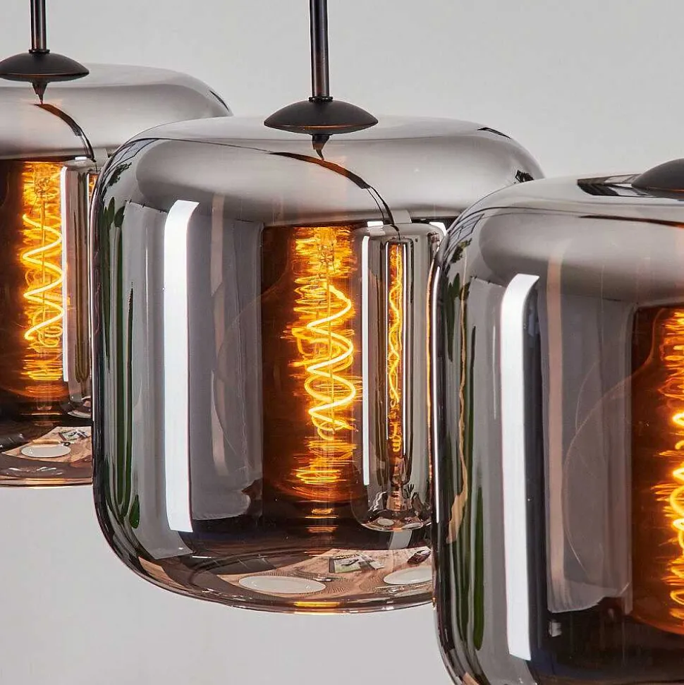Suspension - Verre Lauden Chrome, Fume, 4 Lumieres