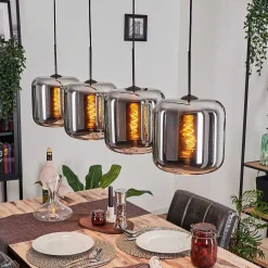 Suspension - Verre Lauden Chrome, Fume, 4 Lumieres