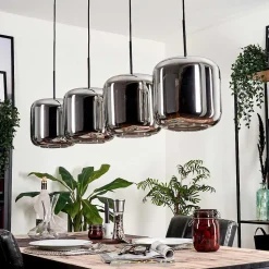 Suspension - Verre Lauden Chrome, Fume, 4 Lumieres