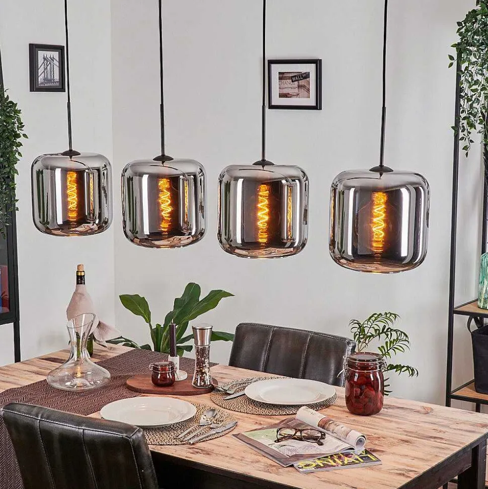 Suspension - Verre Lauden Chrome, Fume, 4 Lumieres