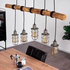 Suspension Adama Bois Fonce, Noir, 5 Lumieres