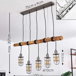 Suspension Adama Bois Fonce, Noir, 5 Lumieres
