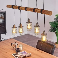 Suspension Adama Bois Fonce, Noir, 5 Lumieres