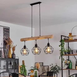 Suspension Bacabal Bois Clair, Noir, 3 Lumieres