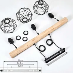 Suspension Bacabal Bois Clair, Noir, 3 Lumieres