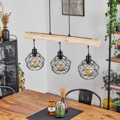 Suspension Bacabal Bois Clair, Noir, 3 Lumieres