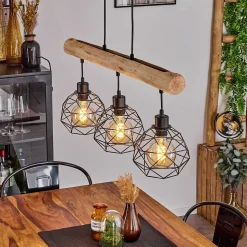 Suspension Bacabal Bois Clair, Noir, 3 Lumieres