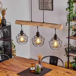 Suspension Bacabal Bois Clair, Noir, 3 Lumieres