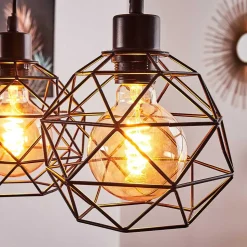 Suspension Bacabal Bois Clair, Noir, 4 Lumieres