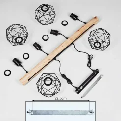 Suspension Bacabal Bois Clair, Noir, 4 Lumieres