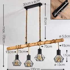 Suspension Bardhaman Brun, Noir, 4 Lumieres