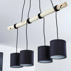 Suspension Betsele Bois Clair, Noir, 4 Lumieres