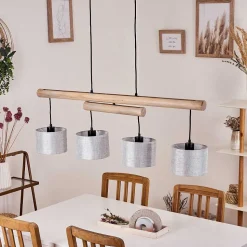 Suspension Bigandie Ecru, Noir, 4 Lumieres