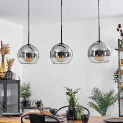 Suspension Boules 25 Cm Koyoto Clair, Fume, 3 Lumieres