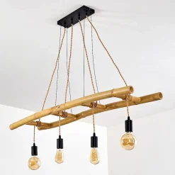 Suspension Canazei Brun, Bois Clair, Noir, 4 Lumieres