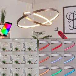 Suspension Canisteo Led Argente, 2 Lumieres, Telecommandes, Changeur De Couleurs