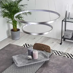 Suspension Canisteo Led Argente, 2 Lumieres, Telecommandes, Changeur De Couleurs