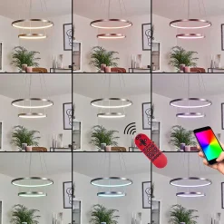 Suspension Canisteo Led Argente, 2 Lumieres, Telecommandes, Changeur De Couleurs