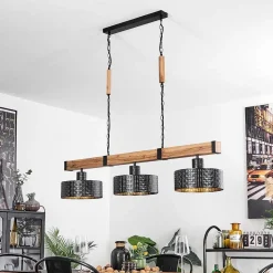Suspension Chabian Brun, Couleur Bois, Noir, 3 Lumieres