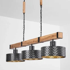 Suspension Chabian Brun, Couleur Bois, Noir, 3 Lumieres