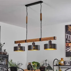 Suspension Chabian Brun, Couleur Bois, Noir, 3 Lumieres