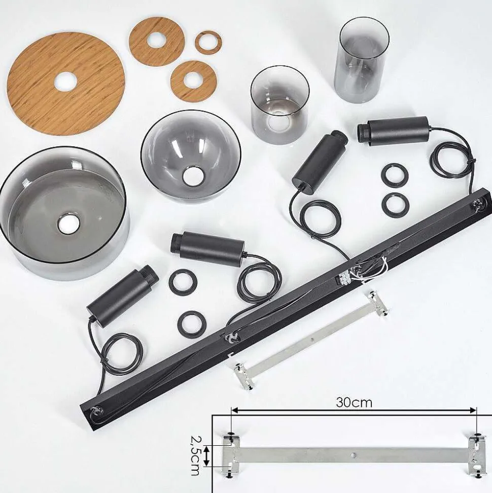 Suspension Classon Couleur Bois, Noir, 4 Lumieres