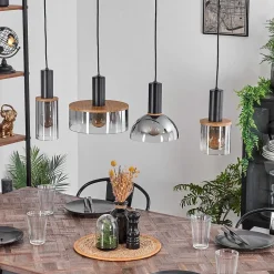 Suspension Classon Couleur Bois, Noir, 4 Lumieres