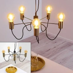 Suspension Gnarp Noir Dore, 5 Lumieres