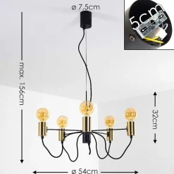 Suspension Gnarp Noir Dore, 5 Lumieres