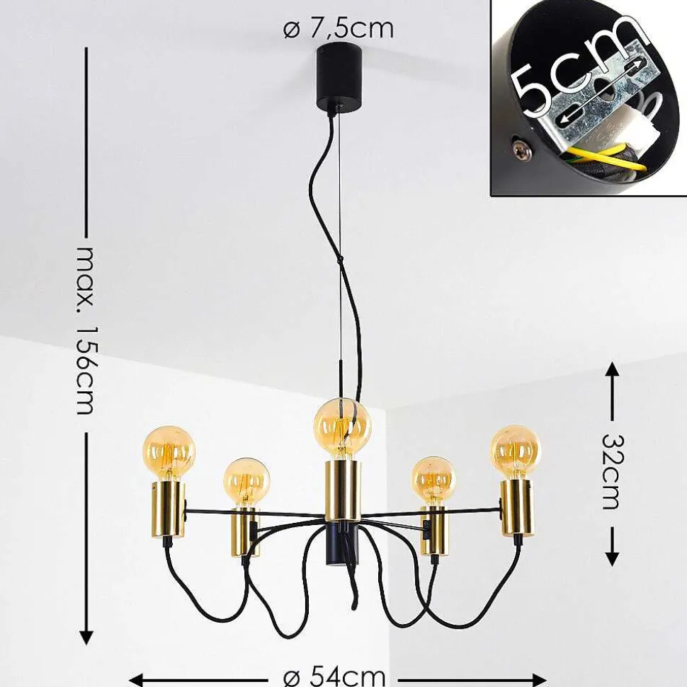 Suspension Gnarp Noir Dore, 5 Lumieres