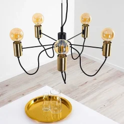 Suspension Gnarp Noir Dore, 5 Lumieres