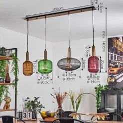 Suspension Goldenville Laiton, Noir, 4 Lumieres