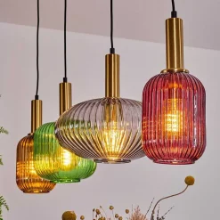 Suspension Goldenville Laiton, Noir, 4 Lumieres