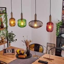 Suspension Goldenville Laiton, Noir, 4 Lumieres