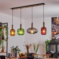 Suspension Goldenville Laiton, Noir, 4 Lumieres