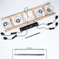 Suspension Gondo Bois Clair, Noir, 4 Lumieres