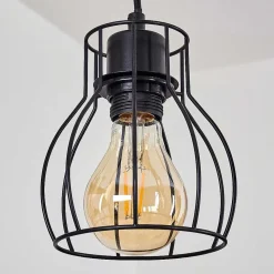 Suspension Gondo Bois Fonce, Noir, 4 Lumieres