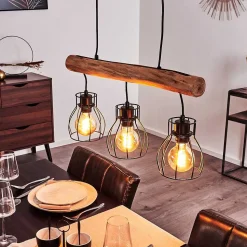 Suspension Gondo Brun, Noir, 3 Lumieres