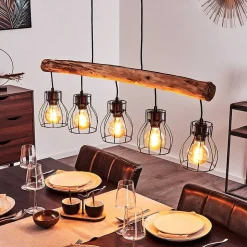 Suspension Gondo Brun, Noir, 5 Lumieres