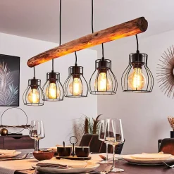 Suspension Gondo Brun, Noir, 5 Lumieres