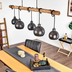 Suspension Imana Bois Clair, Noir, 5 Lumieres