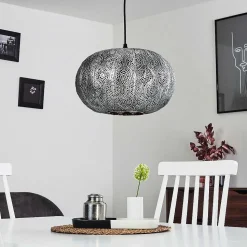 Suspension Kemer Noir, Argente, 1 Lumiere