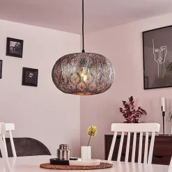 Suspension Kemer Noir, Argente, 1 Lumiere