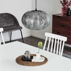 Suspension Kemer Noir, Argente, 1 Lumiere