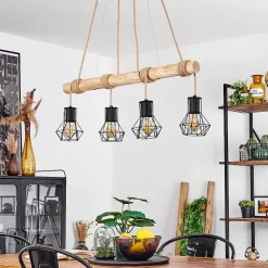 Suspension Mechaico Ecru, Noir, 4 Lumieres