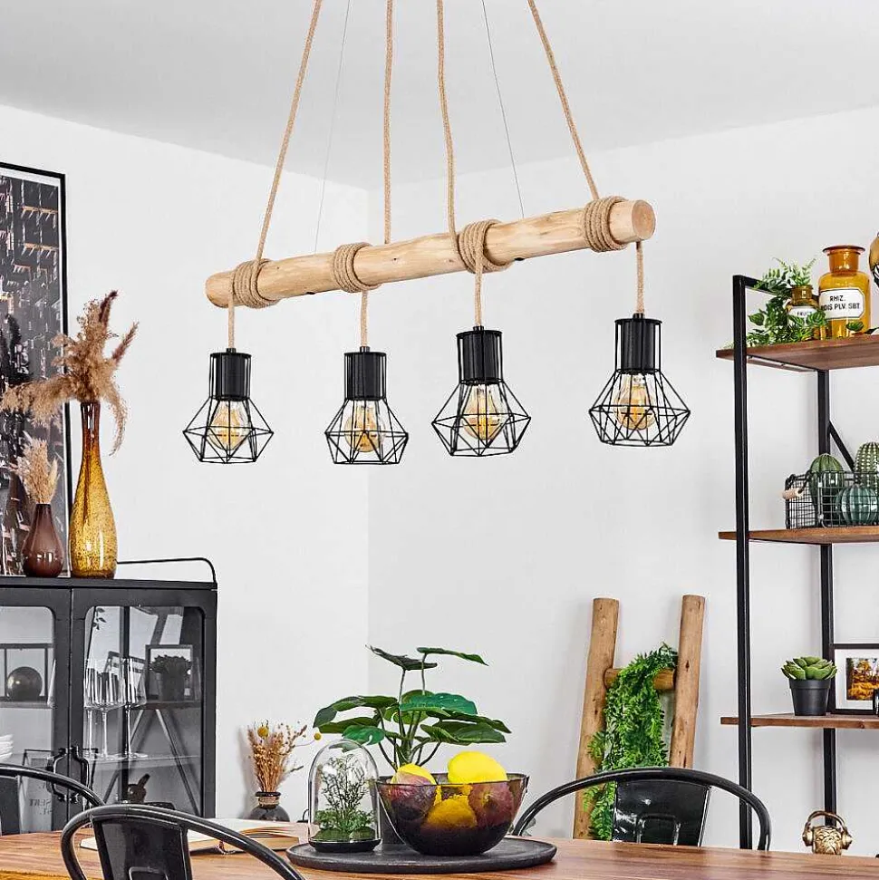 Suspension Mechaico Ecru, Noir, 4 Lumieres