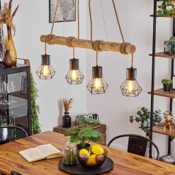 Suspension Mechaico Ecru, Noir, 4 Lumieres