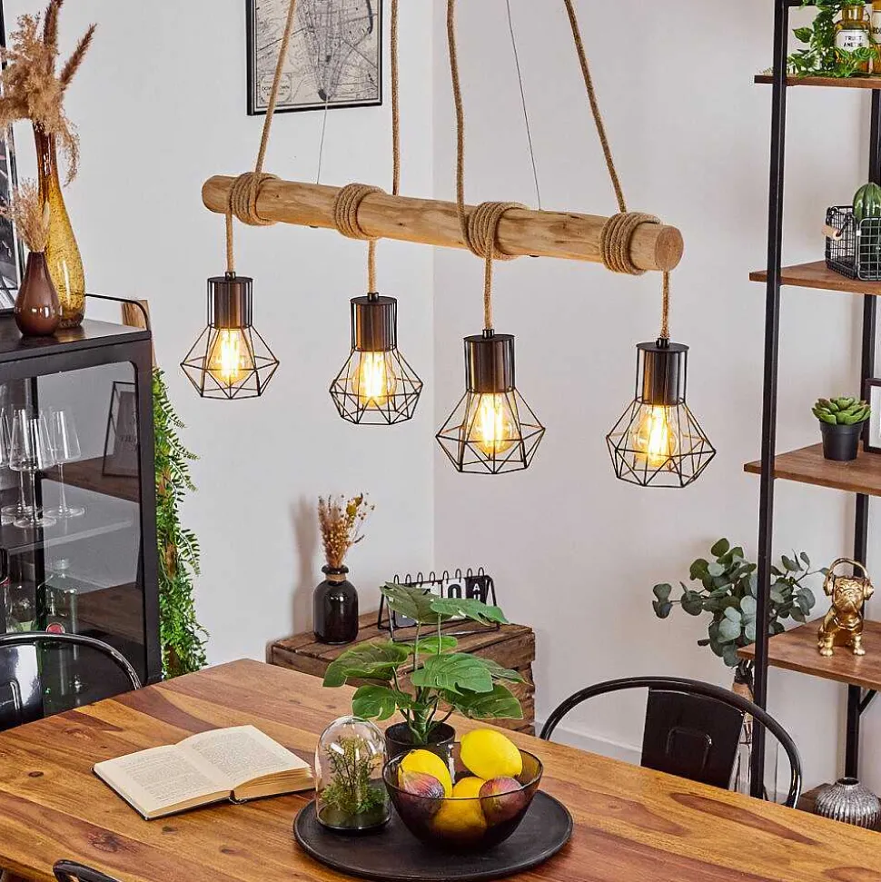 Suspension Mechaico Ecru, Noir, 4 Lumieres