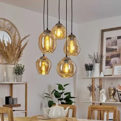 Suspension Nanami Argent Oxyde, Or, 5 Lumieres